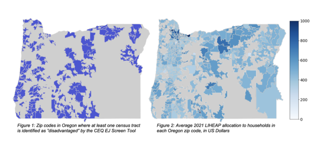 Geographic distribution of vulnerable communities in Oregon compared to average 2021 LIHEAP allocations to households in Oregon 
